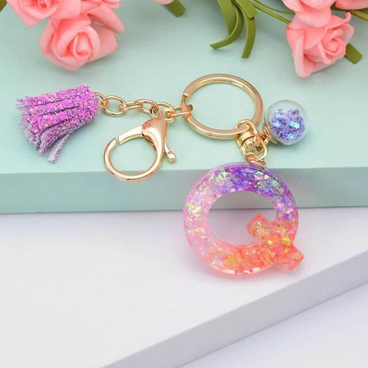 Alphabet Resin Keychain - Purple & Pink - Alphabet Keychains