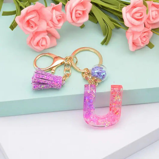 Alphabet Resin Keychain - Purple & Pink - Alphabet Keychains