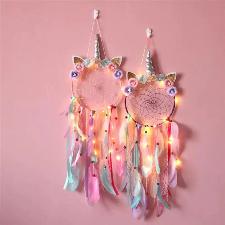 Kawaii Unicorn Feather Dreamcatcher With Lights - Elegant Lamps