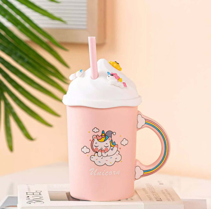 Kawaii Unicorn Ice-Cream Mug with Straw - Kawaii Mugs In India