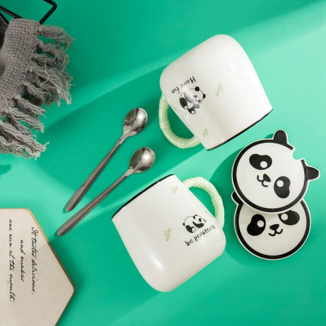 Panda Face Lid Mug with spoon - Kawaii Panda Mugs In India
