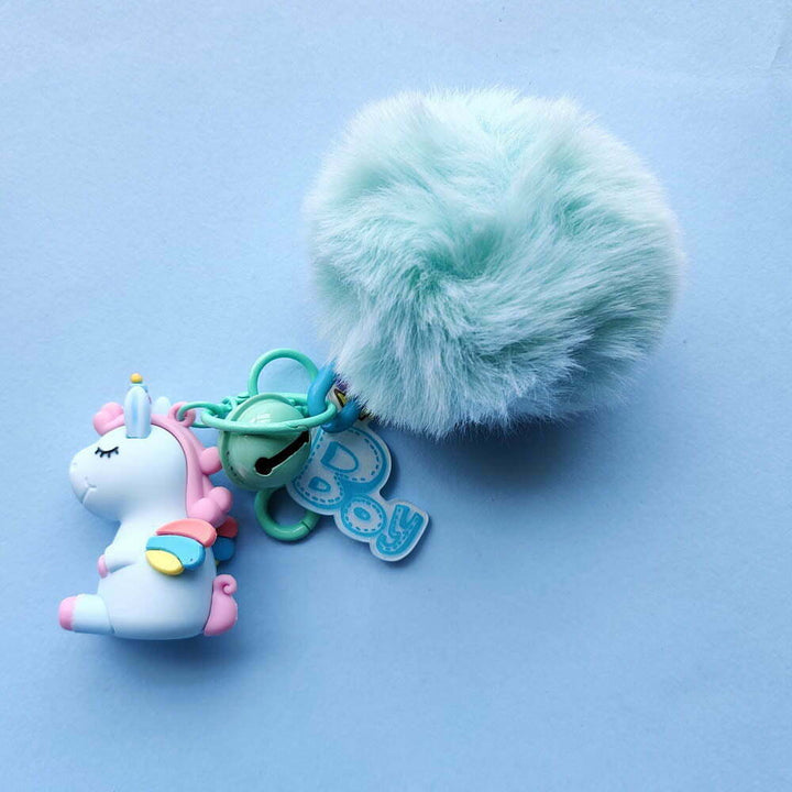 Baby Unicorn Keychain With Furball - Quirky Keychain For Unicorn Lovers