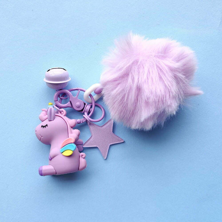 Baby Unicorn Keychain With Furball - Quirky Keychain For Unicorn Lovers