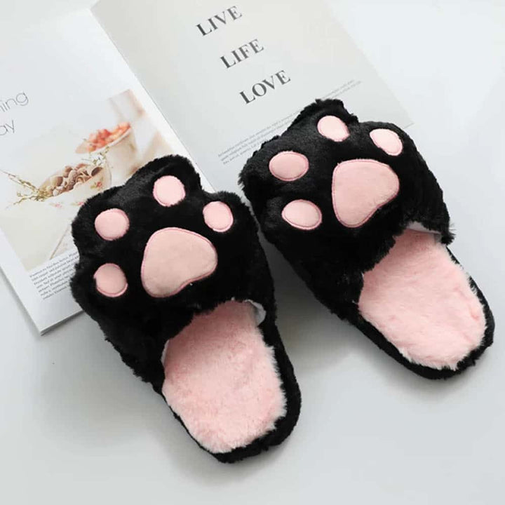 Kawaii Paw Plush Slippers - Quirky & Cute Soft Indoor Slippers For Girls