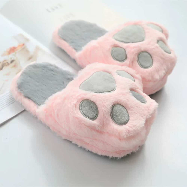 Kawaii Paw Plush Slippers - Quirky & Cute Soft Indoor Slippers For Girls