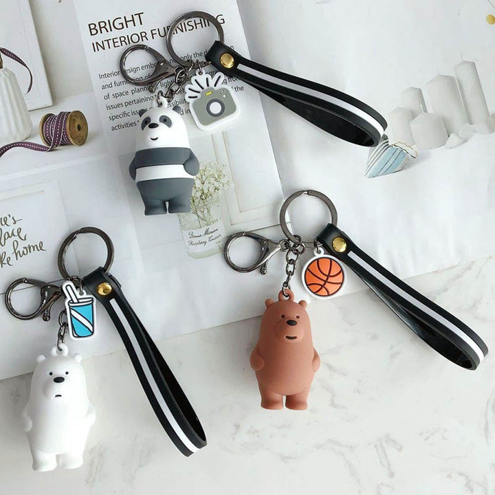We Bare Bears Keychain - Cute Keychains for Grizzly, Panda & Ice Lovers