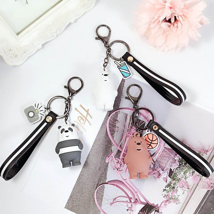 We Bare Bears Keychain - Cute Keychains for Grizzly, Panda & Ice Lovers